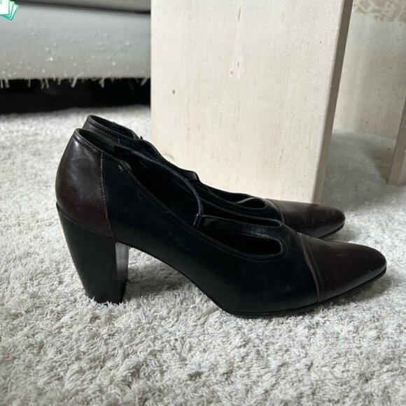 Vintage Robert Clergerie Black Brown Pointed Toe Ankle Strap Heels 10.5 - Picture 5 of 11